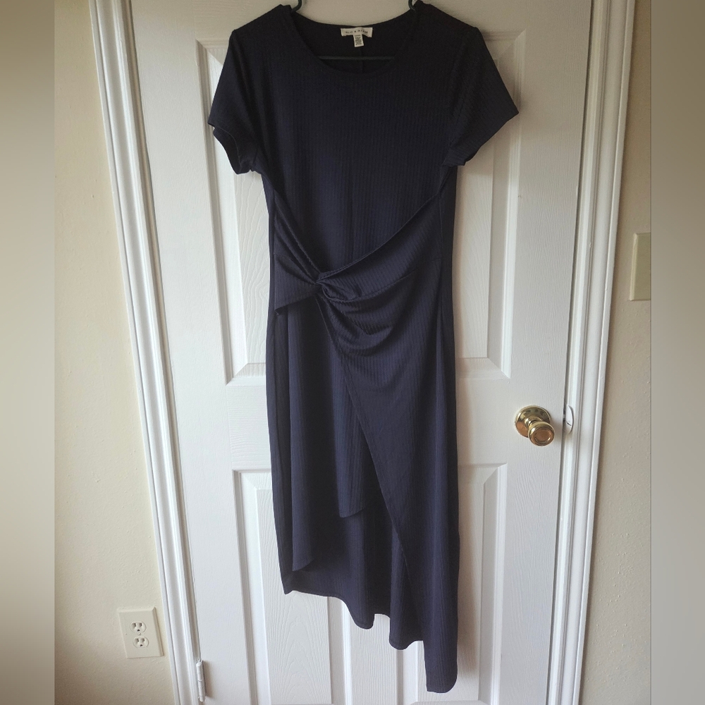Rio & Rian Navy Wrap Dress M Assymetrical Hemline
